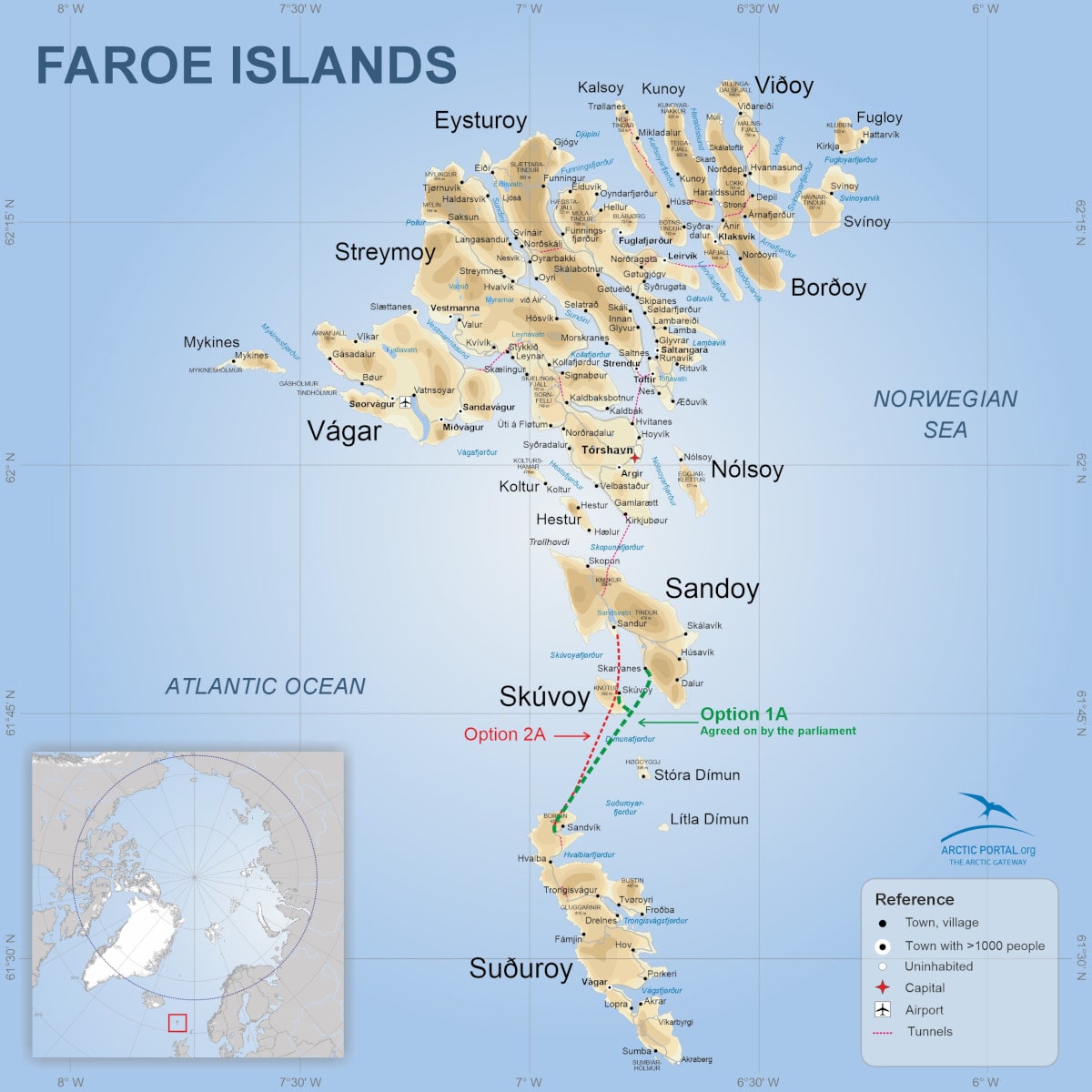Faroe Islands map of undersea road tunnel plan
