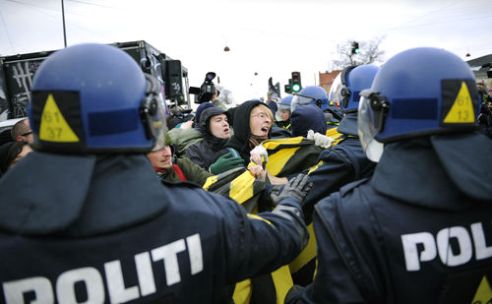 Police securing area from protesters